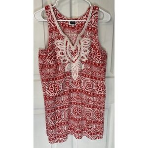 Mud pie Dress Tank Top Stretchy Tunic Cover Up Size‎ Small Red Embroidered Rayon